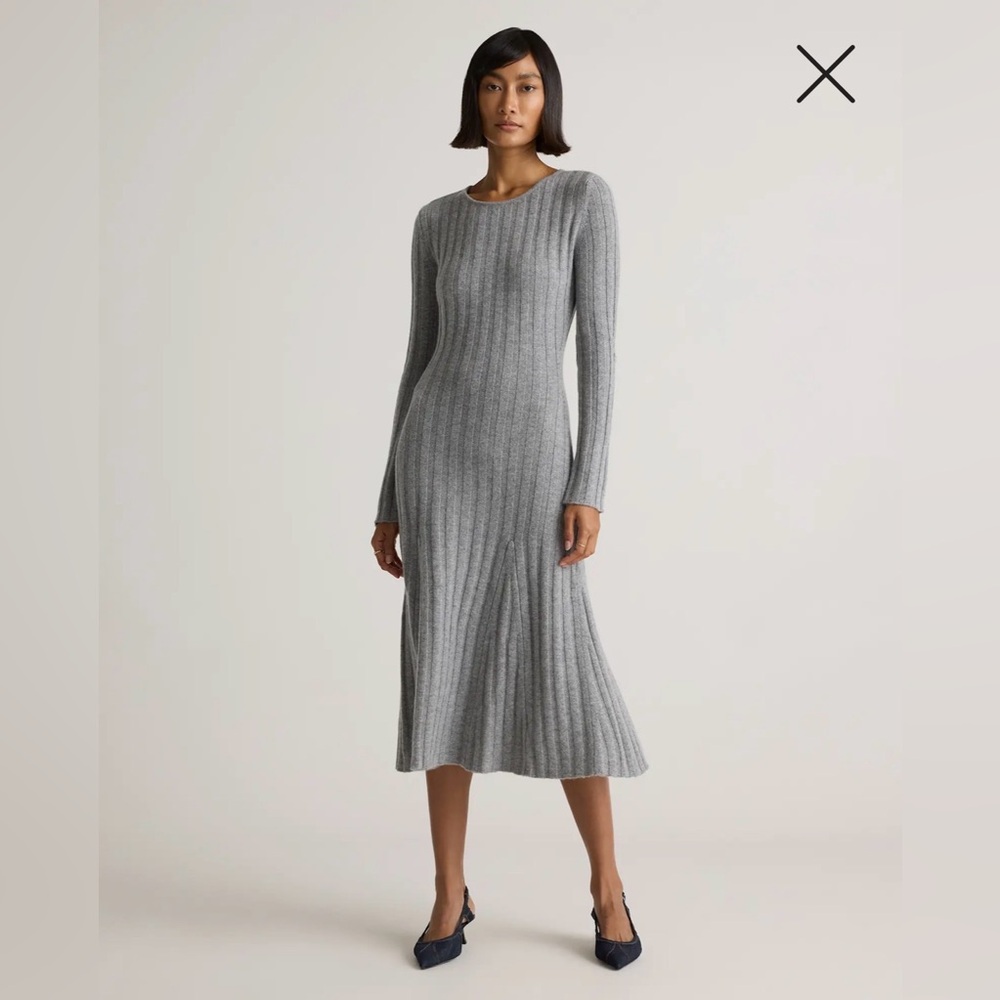NWT Quince Mongolian Cashmere Wide Rib Midi Dress. Gray. Size Small.